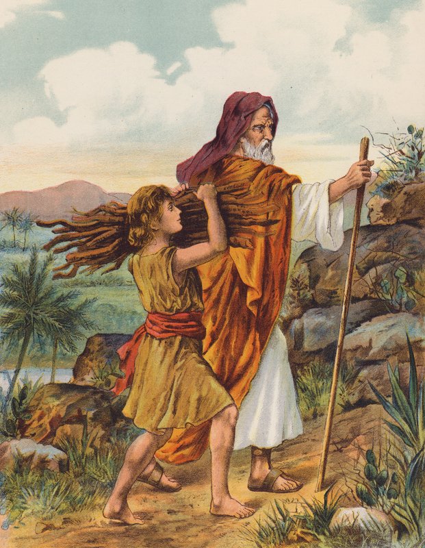 Abraham och Isak på väg uppför Moriahberget (färglitografi) av English School