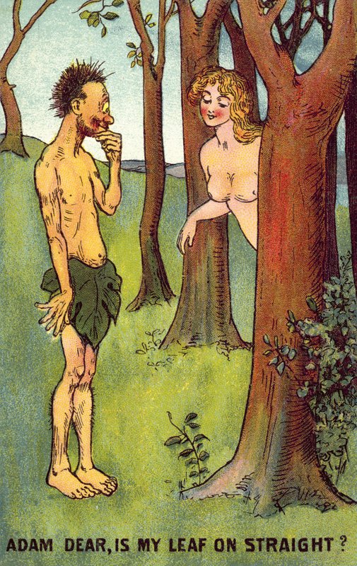 Adam och Eva (färg litho) av English School
