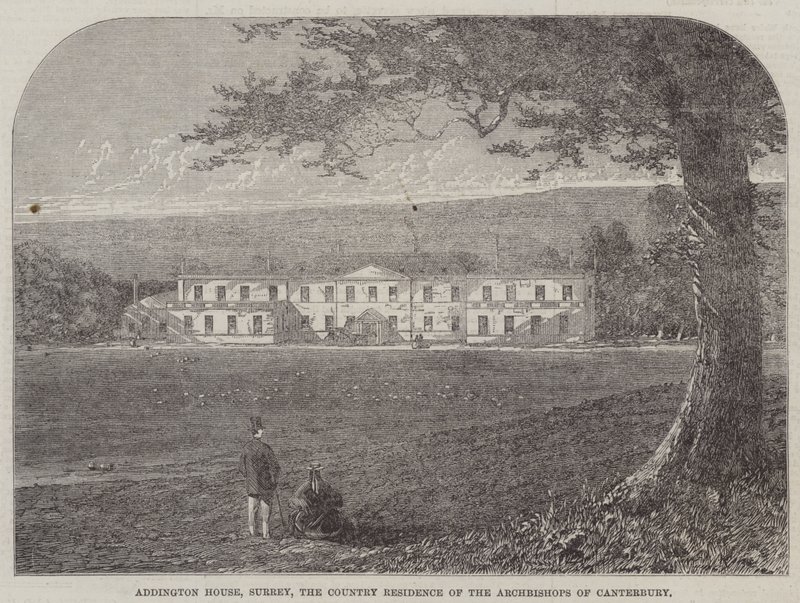 Addington House, Surrey, ärkebiskoparnas lantresidens av Canterbury (gravyr) av English School