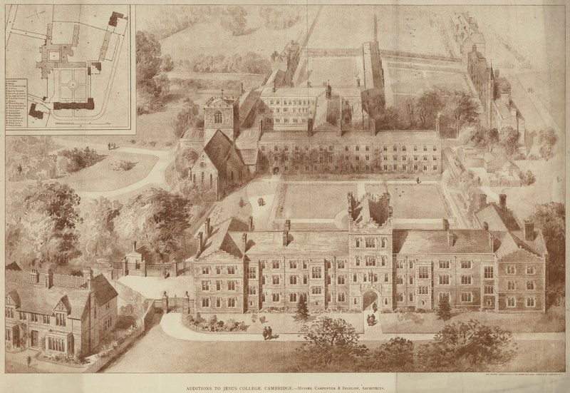 Tillägg till Jesus College, Cambridge (gravyr) av English School