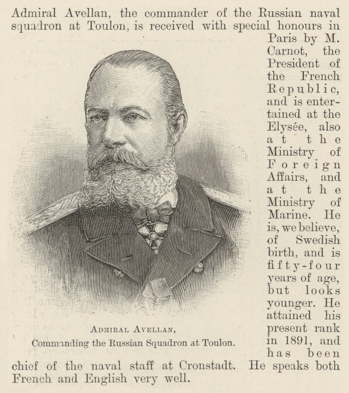 Amiral Avellan, befälhavande för den ryska skvadronen i Toulon (gravyr) av English School