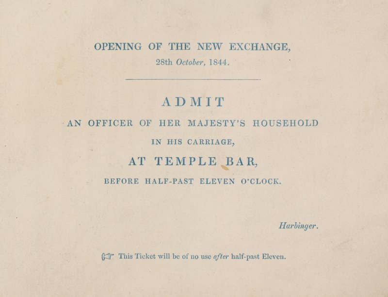Entrébiljett till öppnandet av den nya Royal Exchange, London, den 29 oktober 1844 av English School