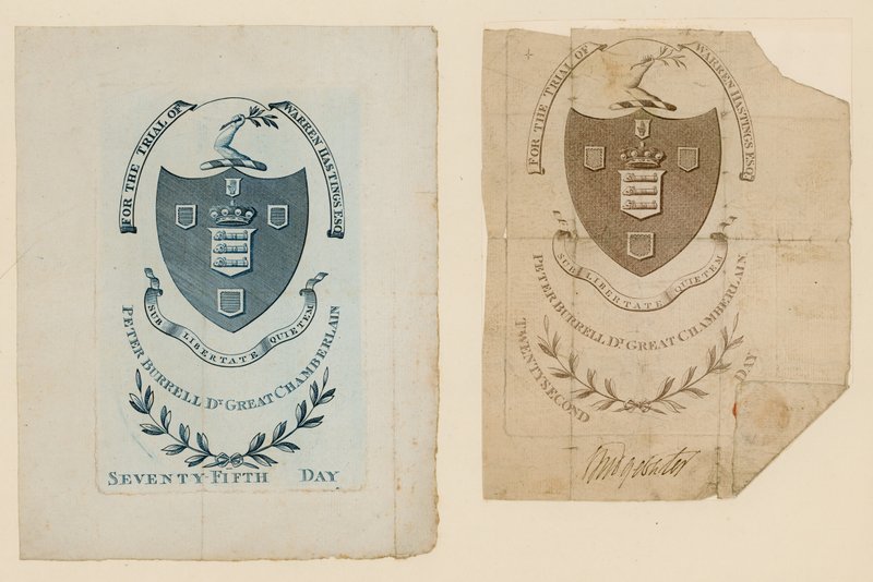 Inträdesbiljetter till rättegången mot Warren Hastings av English School