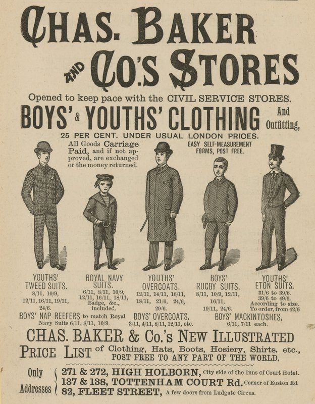 Annons för Chas Baker & Cos Stores av English School