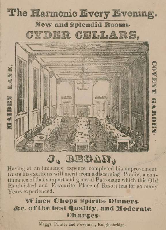 Annons för Cyder Cellars, Maiden Lane, Covent Garden av English School