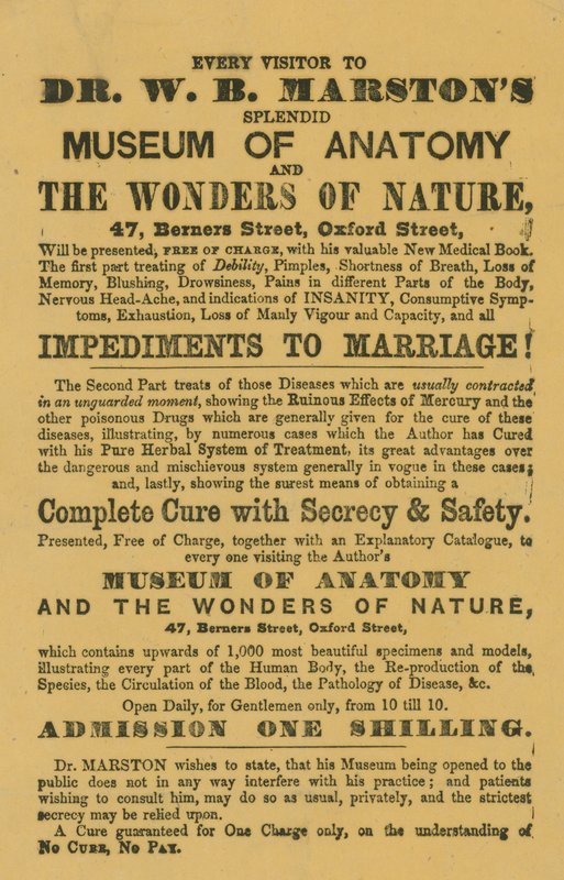 Annons för Dr W B Marstons Museum of Anatomy and the Wonders of Nature av English School