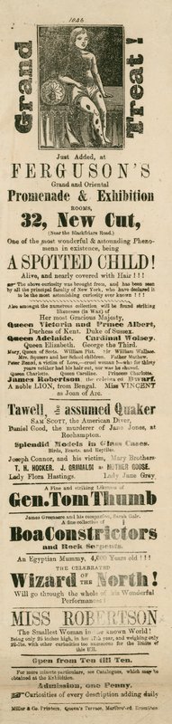 Annons för Fergusons Grand and Oriental Promenade and Exhibition, 32 New Cut, Lambeth, London av English School