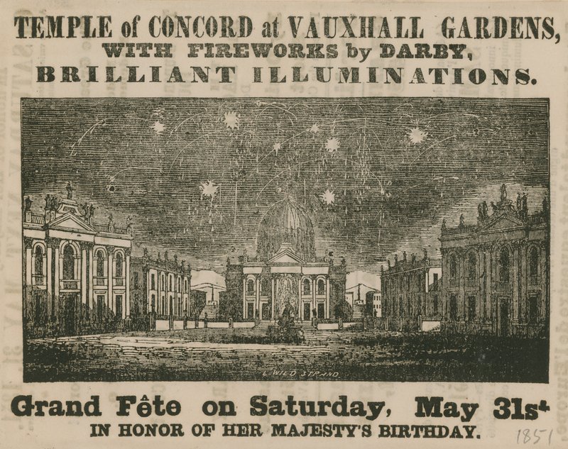 Annons för Grand Fete vid Temple of Concord, Vauxhall Gardens av English School