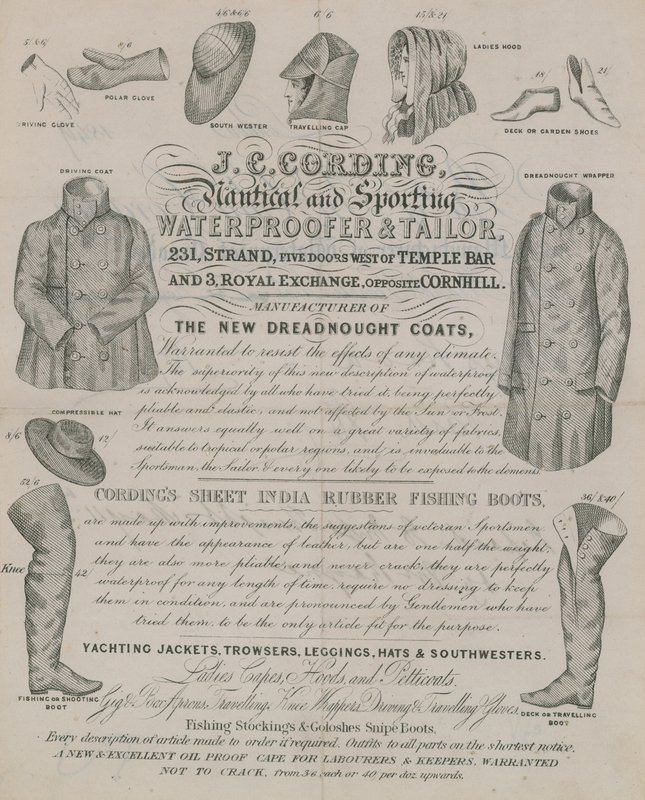 Annons för J C Cording, Waterproofer och Tailor av English School
