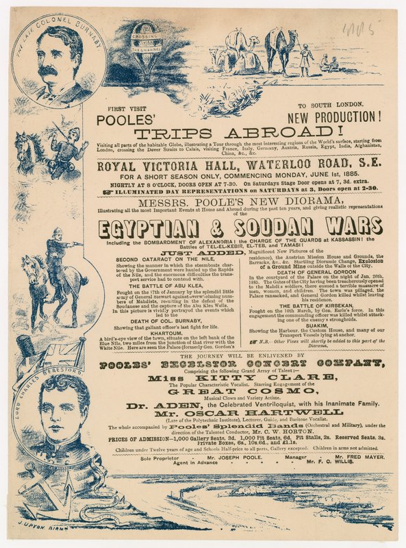 Annons för Joseph Pooles resor utomlands, Royal Victoria Hall, Waterloo Road, London av English School