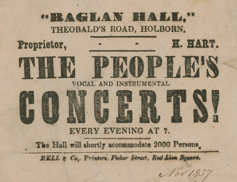 Annons för The Peoples Vocal and Instrumental Concerts, Raglan Hall av English School