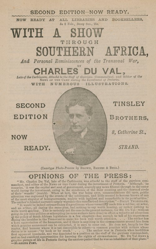 Annons för With a Show Through Southern Africa av Charles Du Val av English School
