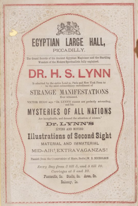 Annons för framträdande av Dr H S Lynn i Egyptian Hall av English School