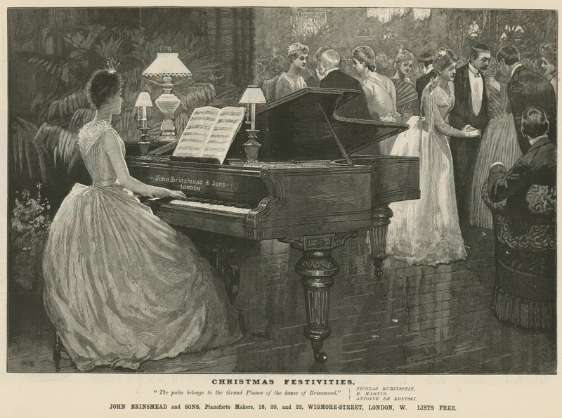 Annons för pianomakaren John Brinsmead and Sons, Wigmore Street, London av English School