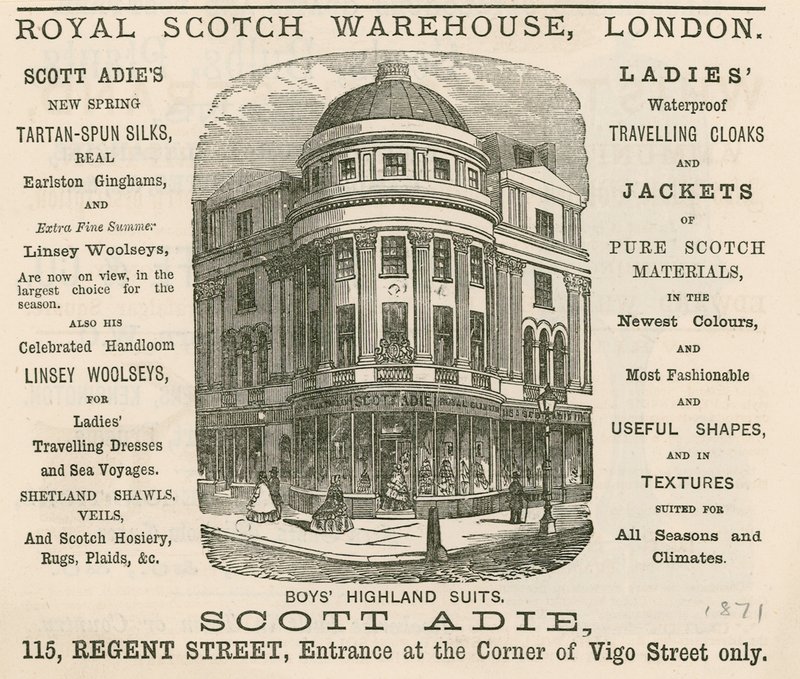 Annons för Royal Scotch Warehouse, 115 Regent Street, London av English School