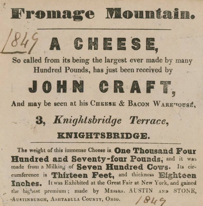 Annons för utställningen av en ost som kallas Fromage Mountain av English School