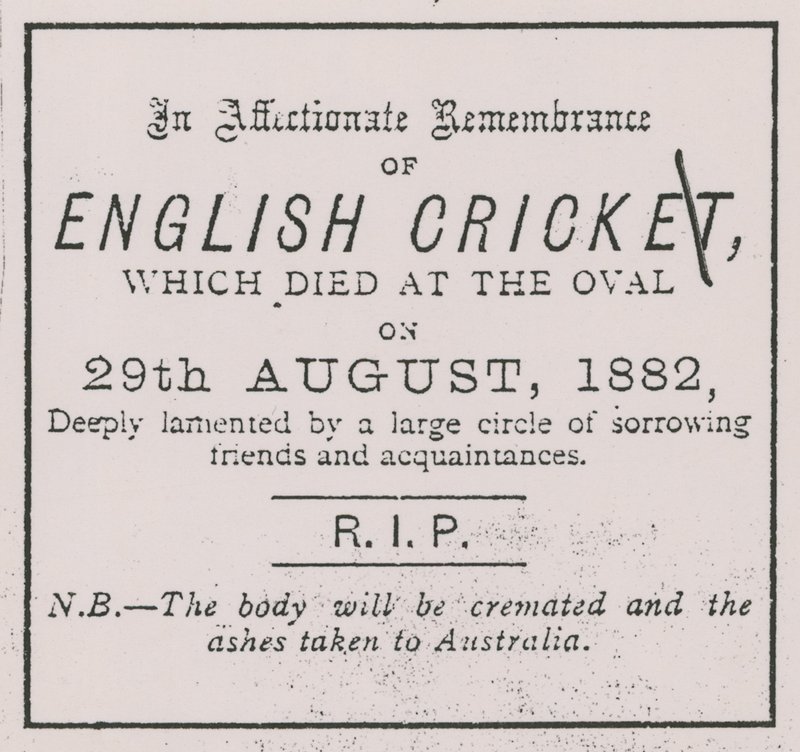 Annons från Sporting Times i augusti 1882 som introducerade konceptet The Ashes av English School