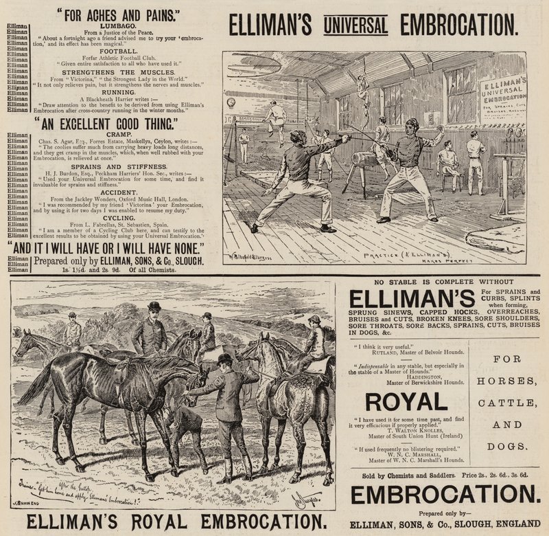 Annons, Ellimans embrocation (gravyr) av English School