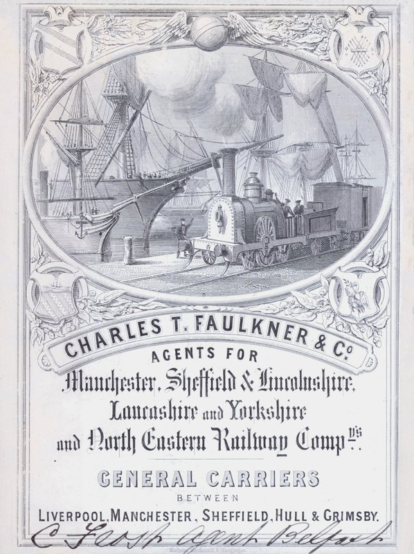 Annons för Charles T Faulkner and Company, agenter för järnvägsföretag (litho) av English School