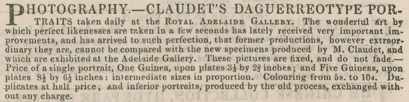 Annons för Claudets Daguerreotypi-porträtt av English School