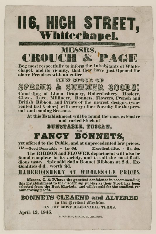 Annons för Crouch and Page, 116 High Street, Whitechapel av English School