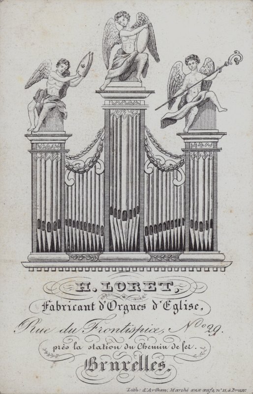 Annons för H Loret, tillverkare av kyrkorglar, Bryssel, Belgien (litho) av English School