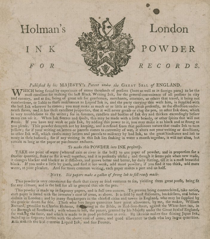 Annons för Holmans London Ink Powder for Records av English School