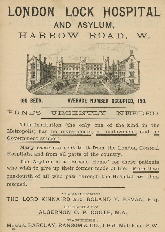 Annons för London Lock Hospital and Asylum, Harrow Road, London av English School
