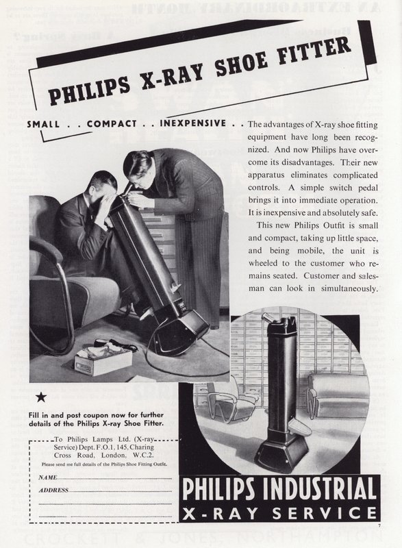 Annons för Philips X-Ray Shoe Fitter, 1930-talet av English School