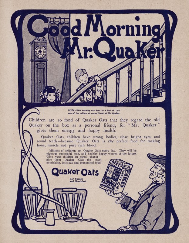 Annons för Quaker Oats frukostflingor (litho) av English School