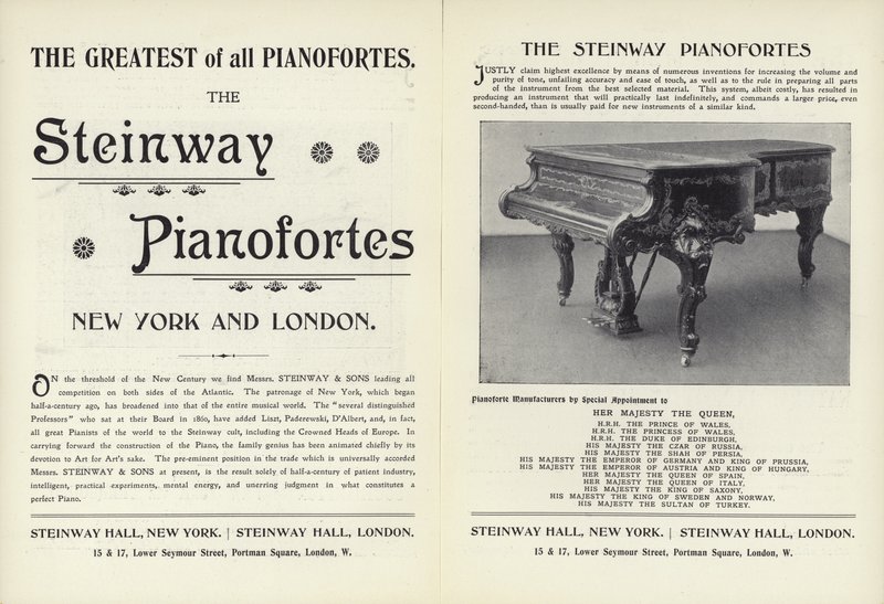 Annons för Steinway-pianon av English School
