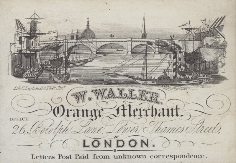 Annons för W Waller, Orange Merchant, London (litho) av English School