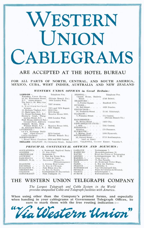 Annons för Western Union Cablegrams (färg litho) av English School