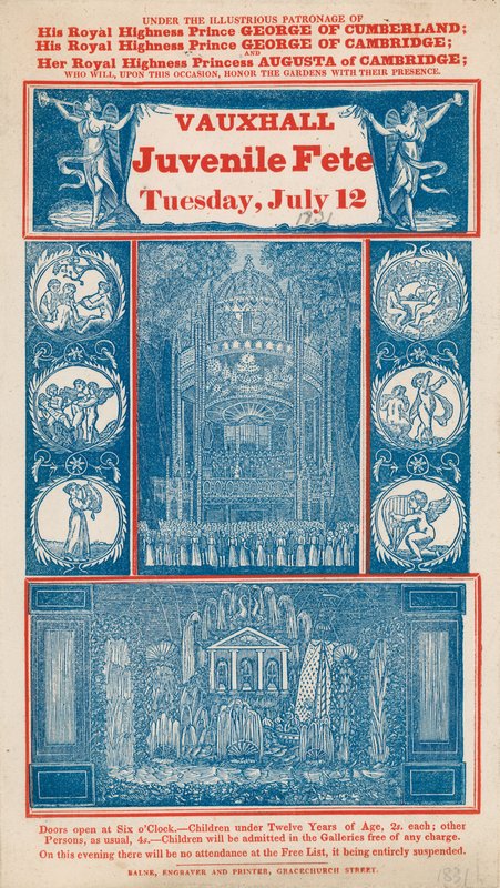 Annons för ungdomsfest på Vauxhall Gardens, London av English School