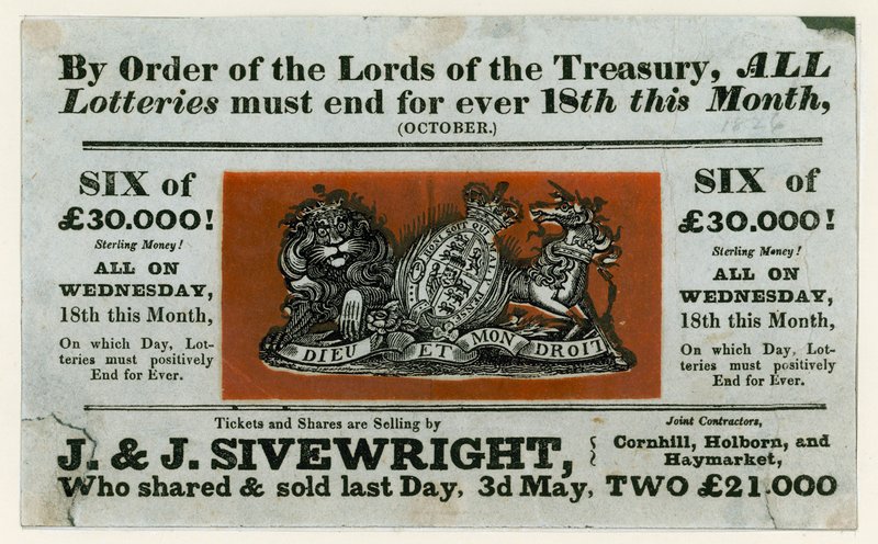 Annons för sista lotteriet, 1826 av English School