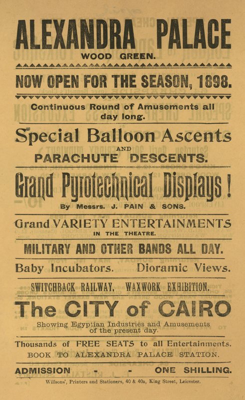 Annons för säsongen 1898 på Alexandra Palace av English School