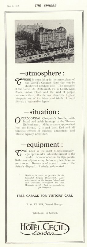 Annons för Hotel Cecil, London av English School
