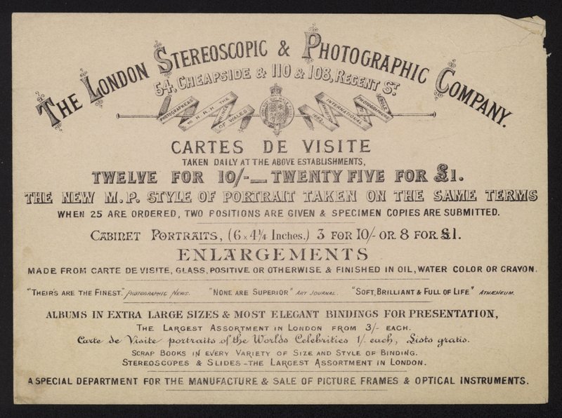 Annons för London Stereoscopic and Photographic Company av English School