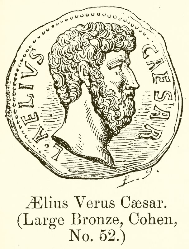Aelius Verus Caesar. (Stor brons, Cohen, nr 52) (gravyr) av English School