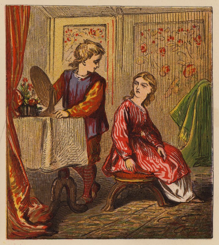 Aesops Fables: The Brother and Sister (färg litho) av English School