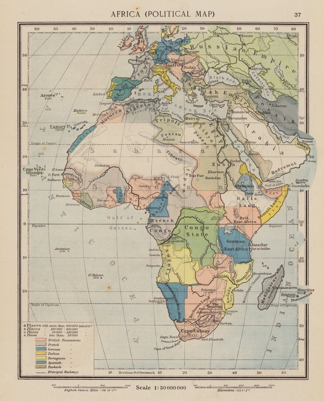 Afrika, politisk karta (färglitografi) av English School