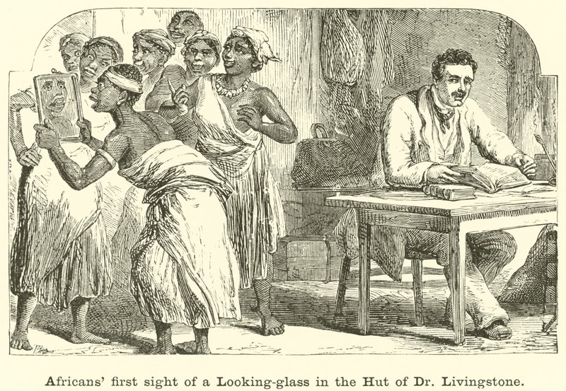 Afrikanernas första anblick av ett Looking-glass i Dr Livingstones hydda av English School