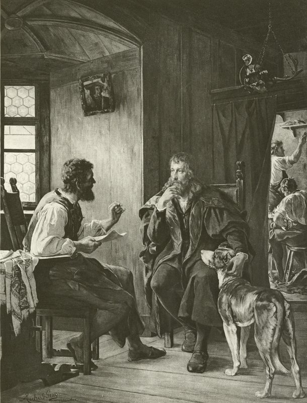Albert Durer besöker Hans Sachs (gravyr) av English School