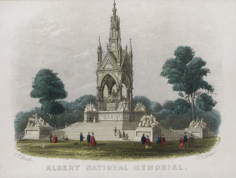 Albert Memorial, Kensington Gardens, London (färgad gravyr) av English School