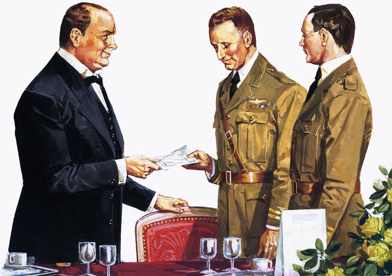 Alcock und Brown tar emot ett pris av Winston Churchill av English School
