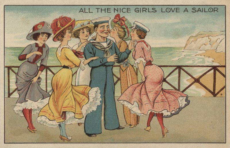 Alla trevliga tjejer älskar en sjöman (färg litho) av English School