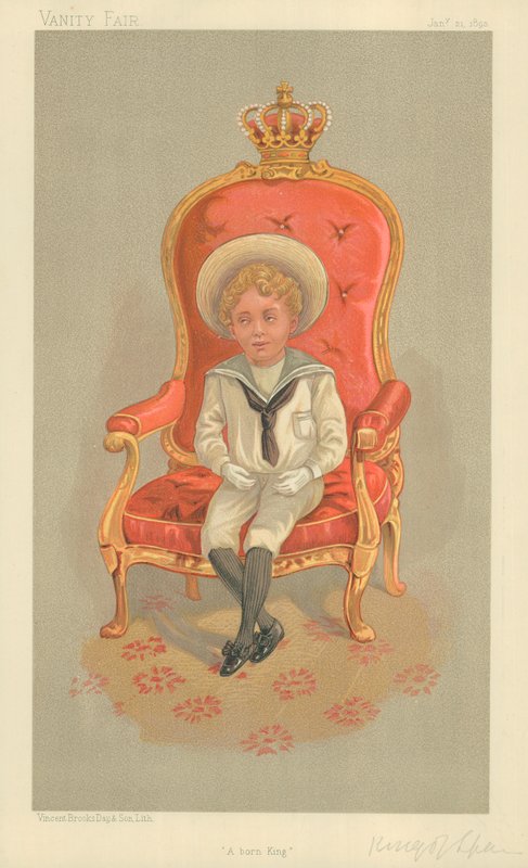 Alphonso VIII, kungen av Spanien, A Born King, 21 januari 1893, tecknad Vanity Fair av English School