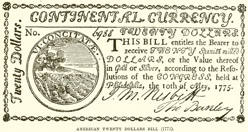 Amerikansk tjugodollarsedel (1775) av English School