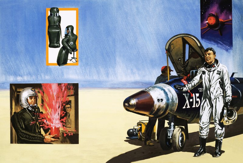 En X-15-pilot andas in ökenluften av English School