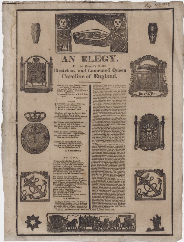 En elegi till minnet av drottning Caroline av England (gravyr) av English School